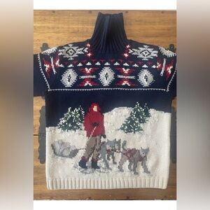 Vintage 90s Polo Lauren Ralph Lauren Dog Sled Sweater Hand Knit Turtleneck XL